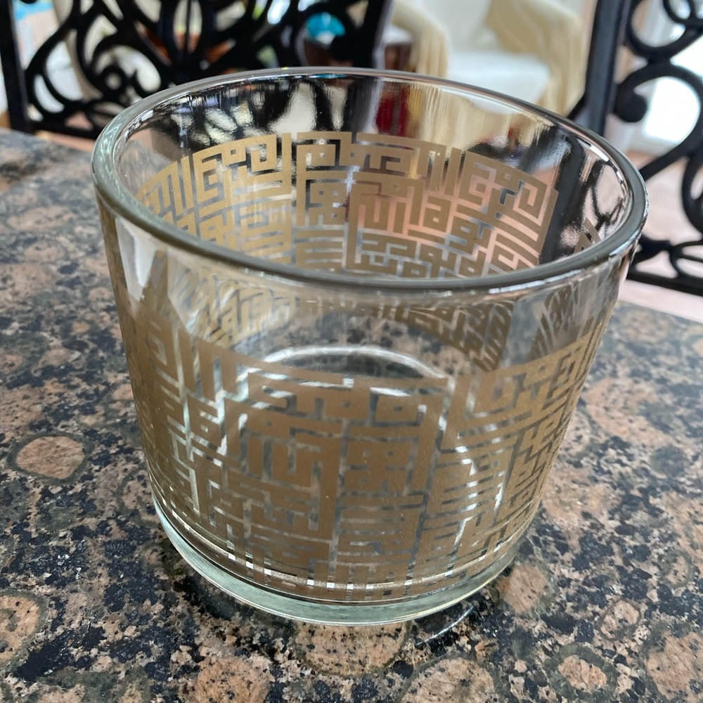 Candle Holder glass with gold pattern decoration